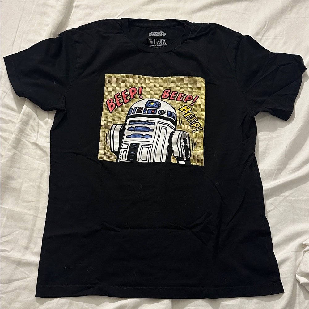Star Wars Black Tee with R2-D2 and Beep Design